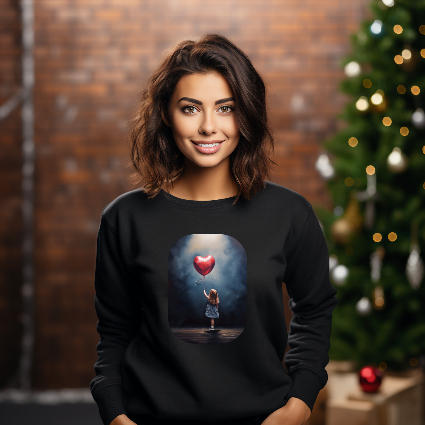 Juodas moteriškas džemperis su jautriu paveikslu: mergaitė siekia širdies baliono. Unikalus "My Wish" dizainas perteikia svajones ir viltį. Puikus pasirinkimas šventėms ir kasdienai. Designedbyme.lt kūrinys, Moteriški džemperiai, Perkamiausi džemperiai, Naujausi dizainai, Kalėdinių džemperių kolekcija