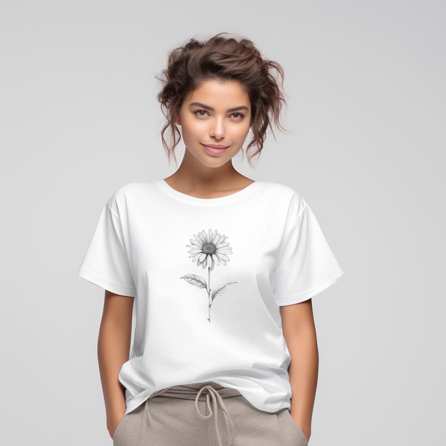 Stilingi balti marškinėliai su subtiliu ramunės piešiniu, simbolizuojantys natūralų grožį ir paprastumą. Unikalus Designedbyme.lt kūrinys, puikiai tinkantis kasdienai ir ypatingoms progoms. Moteriški marškinėliai, Vasaros kolekcija , BESTSELLER'iai , Naujausi dizainai
