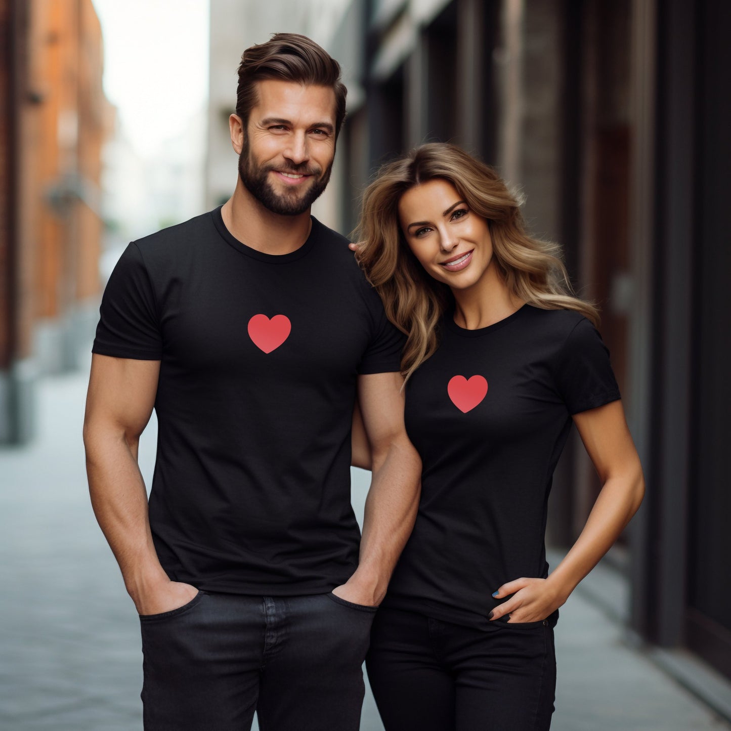Stilingi juodi marškinėliai poroms su raudona širdele, tobula dovana mylimiesiems. Minimalistinis dizainas, patogūs ir elegantiški. Designedbyme.lt kolekcija - originalūs marškinėliai su spauda. Ypatingos dovanos moterims ir vyrams, FINALINIS IŠPARDAVIMAS! NUOLAIDOS IKI -80%
