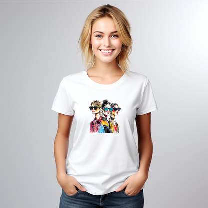 Moteriški marškinėliai “3 Sesutės” – stilingas seseriškos draugystės simbolis su ryškiu ir madingu dizainu.