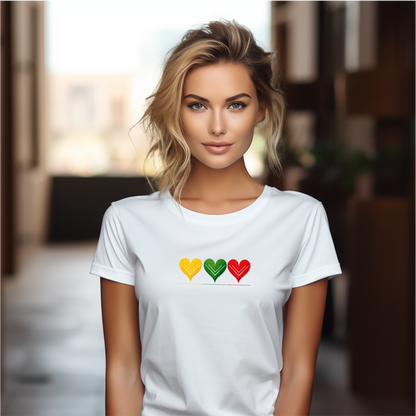 Balti marškinėliai su trijų spalvų stilizuotais širdies simboliais iš IŠPARDAVIMAS / SALE - 65% kolekcijos