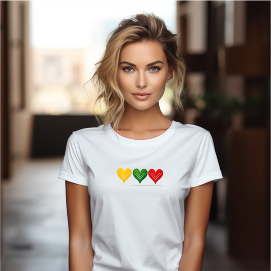 Balti marškinėliai su trijų spalvų stilizuotais širdies simboliais iš IŠPARDAVIMAS / SALE - 65% kolekcijos