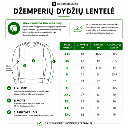 Džemperių dydžių lentelė