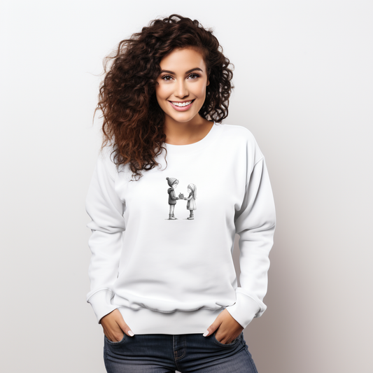 Balta moteriška palaidinė su vaikiško stiliaus piešiniu iš Naujausių dizainų 2026 kolekcijos Visi produktai