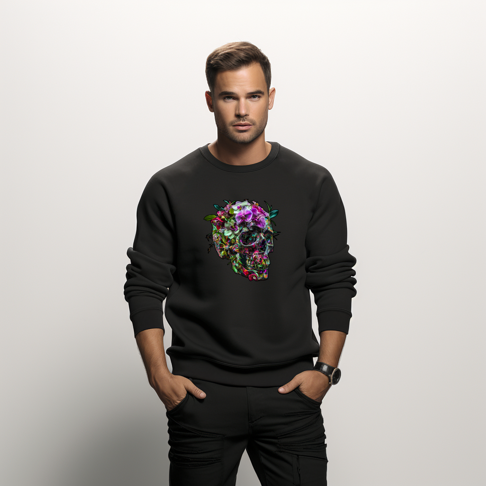 SALE Vyriškas džemperis Flower Skull Black