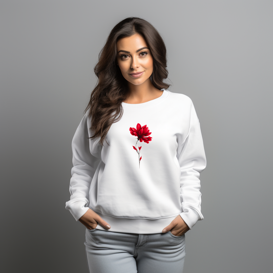 Balta moteriška palaidinė su ryškiai raudonos gėlės piešiniu iš Naujausi dizainai 2026 kolekcijos Visi produktai