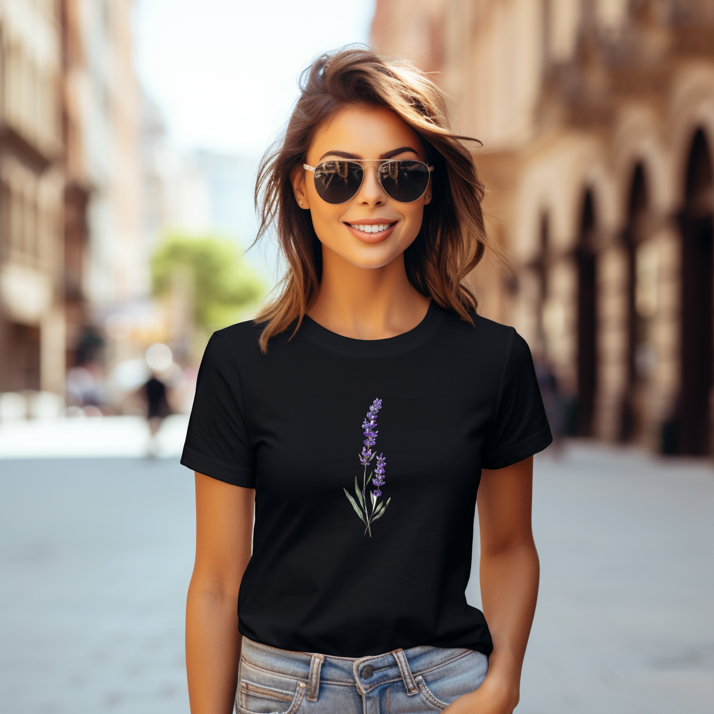 Moteriški marškinėliai “Levanda” (Balta/Juoda)