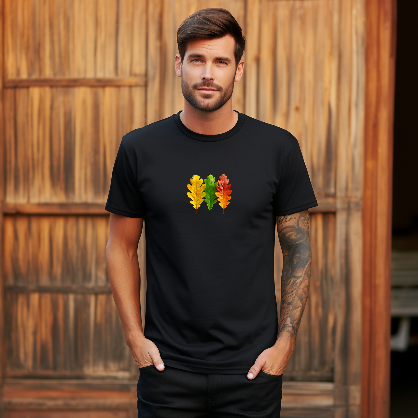 Men’s T-shirt “Lietuvos lapai” (White/Black)