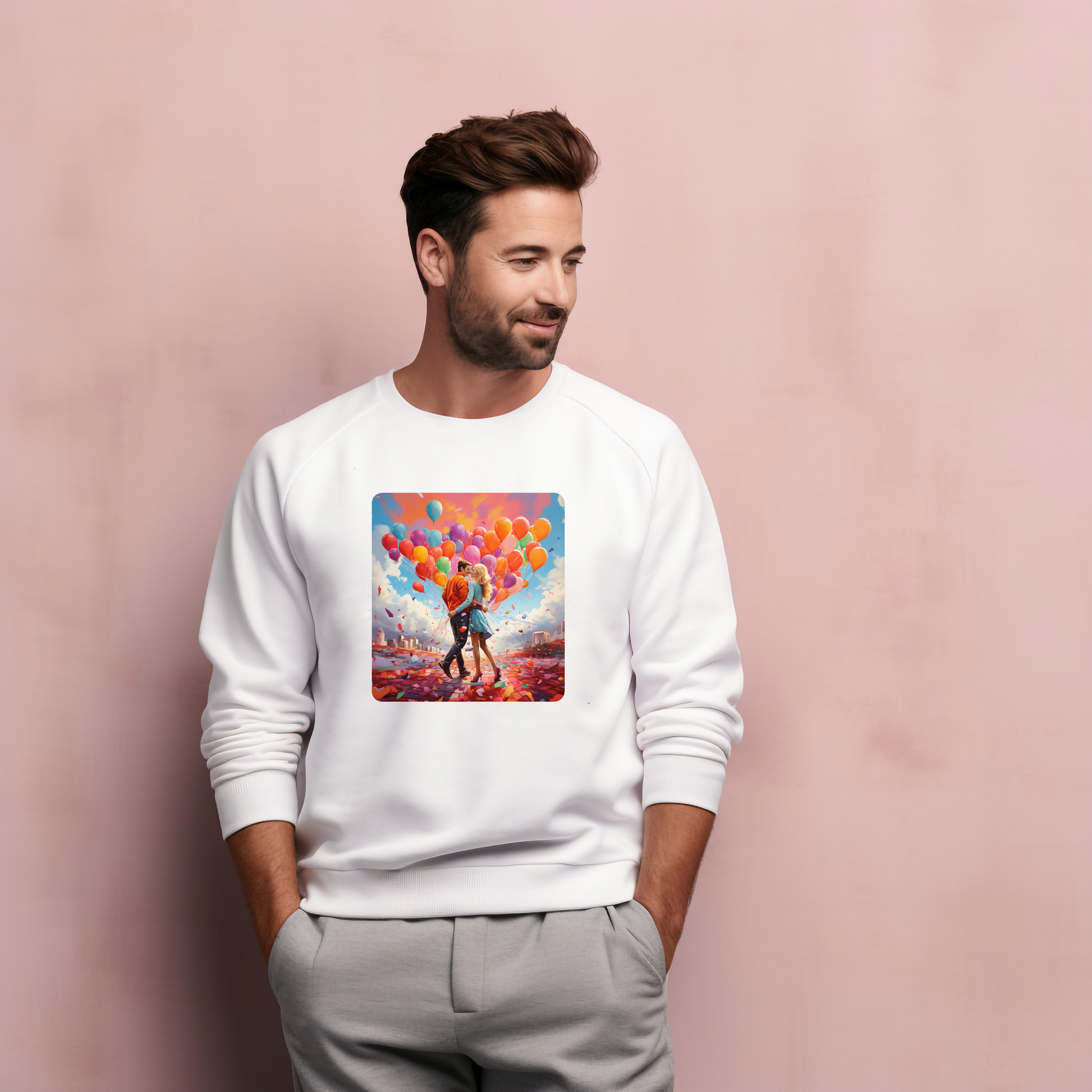 Vyriškas baltas džemperis su spalvingu „Love Balloons“ dizainu. Džemperis pagamintas iš aukštos kokybės medžiagų, sukurtas „Designed By Me“. Puiki dovanos idėja vyrams ar ypatingai progai. Idealus aksesuaras šiandienos optimistiniam ir moderniam stiliui, puikus pasirinkimas kasdieniam dėvėjimui. Produktas skirtas Valentino dienos kolekcijai. Visi produktai,Vyriški džemperiai, Valentino dienos kolekcija 