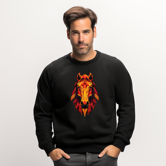 Juodas vyriškas džemperis su modernia stilizuota arklio galvos spauda iš Naujausi dizainai 2026 kolekcijos Visi produktai