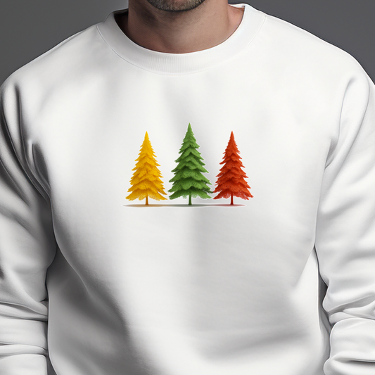 Balta vyriška palaidinė su minimalistiniu trijų spalvų eglučių piešiniu iš Naujausia džemperių kolekcija