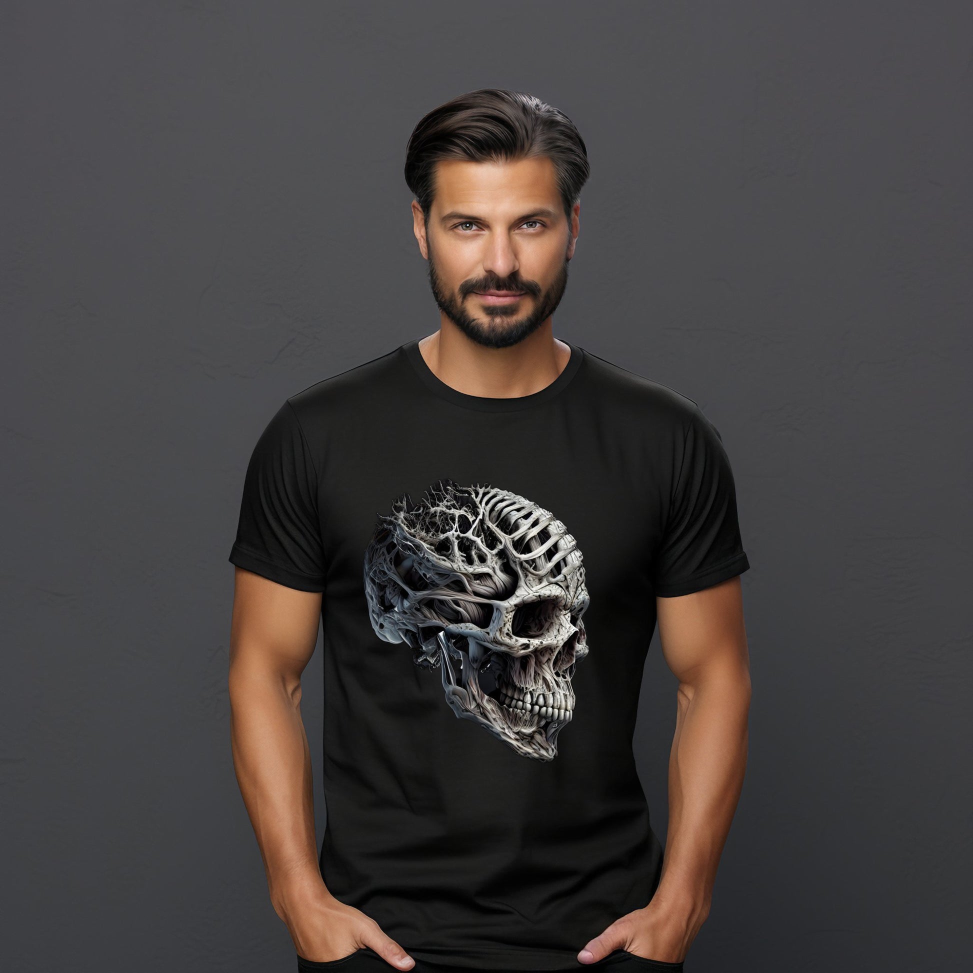 Vyriški marškinėliai “Ancient Skull” su senoviniu kaukolės dizainu, idealiai tinkantys istorijos entuziastams ir unikalių stilių mėgėjams, Designedbyme.lt produktas, Vyriški marškinėliai,Visi produktai