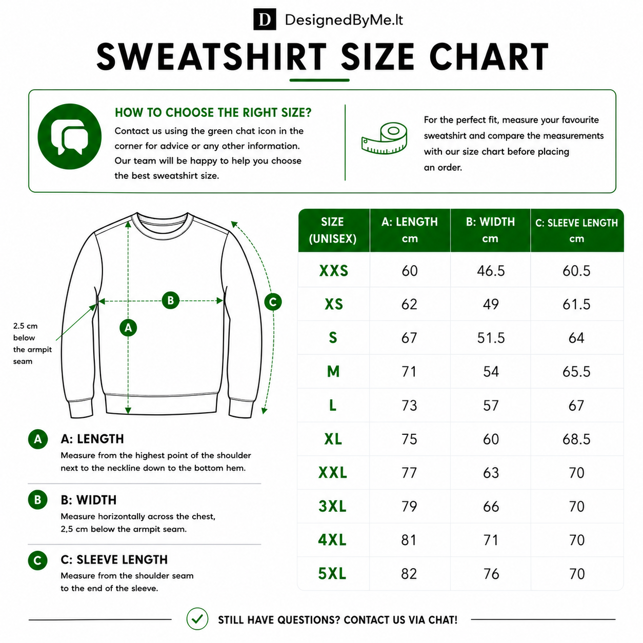 Size chart – DesignedByMe.lt