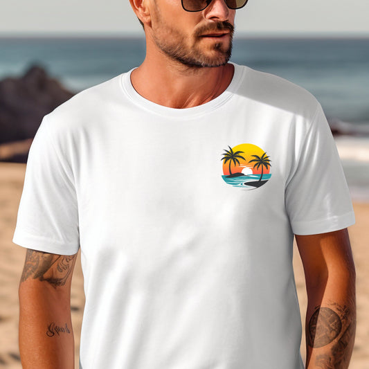 Vyriški marškinėliai “Magic Island” su minimalistiniu dizainu, vaizduojančiu palmes ir nuostabų saulėlydį, puikiai tinkančiais vasaros aprangai paplūdimyje ar mieste. Pristatome Designedbyme.lt marškinėlius, vyriški marškinėliai, Visi produktai.