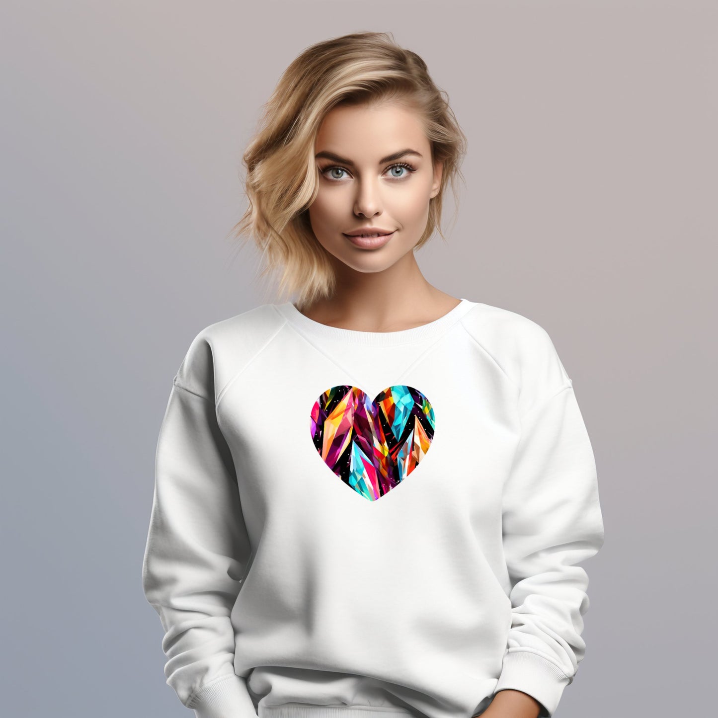 Džemperis "Shard Hearth" su spalvingais simboliniais raštais širdies formoje, sukurtas Designedbyme.lt. Minkštas ir jaukus audinys puikiai tinka dovanai draugei ar gimtadienio dovanai moteriai. Užrašai ant marškinėlių, spauda ant džemperių, praktiškos ir ypatingos dovanos moterims internetu. Visi produktai, Moteriški džemperiai